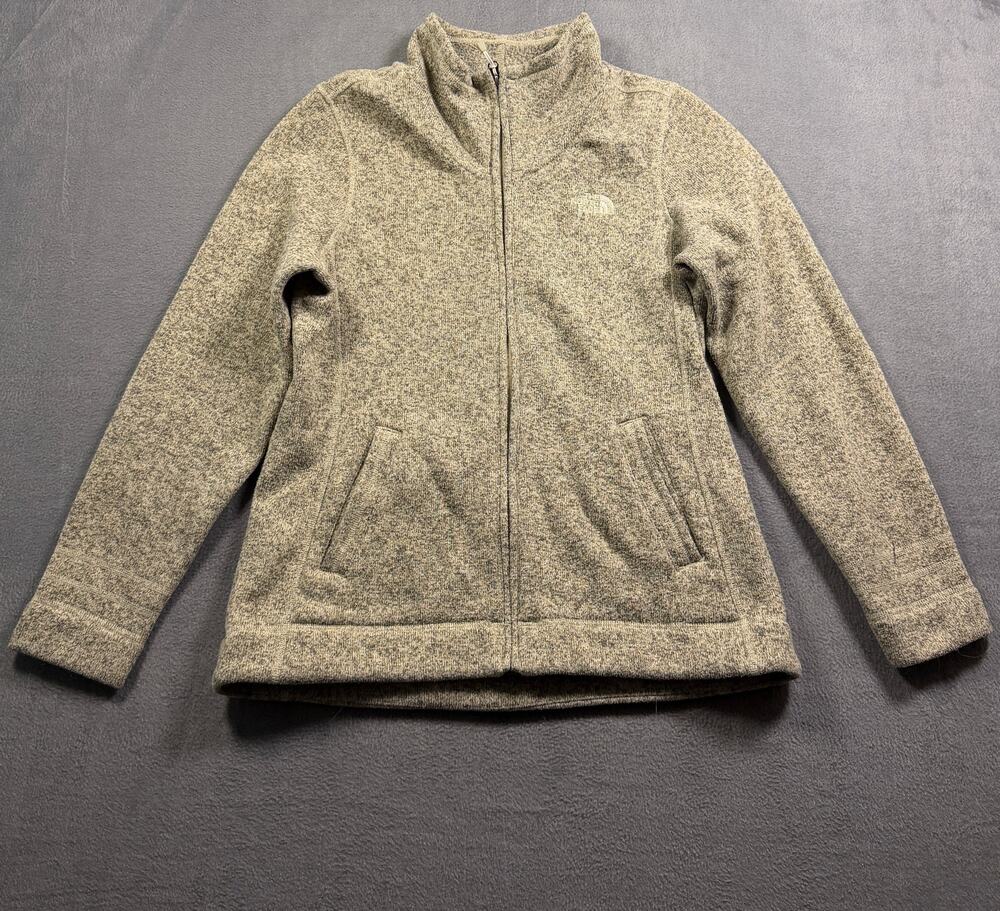 The‎ North Face Crescent Sunset Full Zip Fleece Sweater Jacket Beige Tan Women L